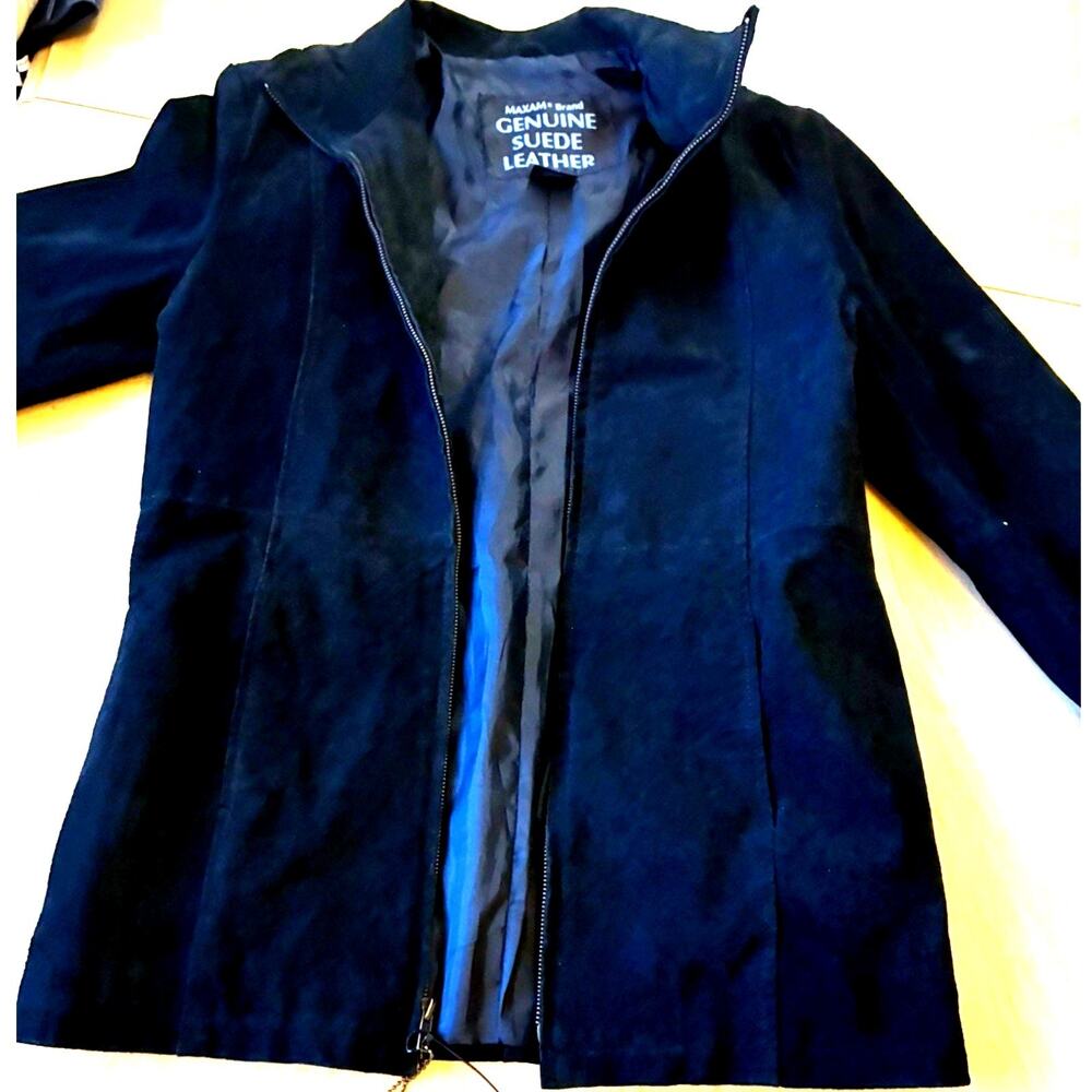 Vtg Genuine 100% Leather Black Suede Jacket Women M Western 90s Grunge Retro